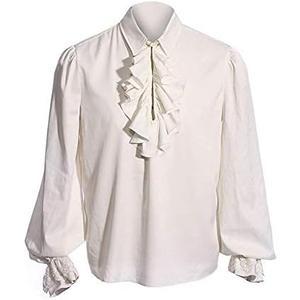 Runcati Mens Pirate Shirt Ruffle Victorian Renaissance Steampunk Vampire Poet Shirts Medieval Halloween Costume XL
