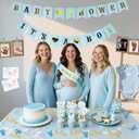 Boy Baby Shower Decorations Gender Reveal Party Supplies SetBlue Welcome Baby BannerBodysuit Scatter DecorationsCake ToppersMom to Be SashBaby Shower Scratch Off Poop GamePaper Photo Frames