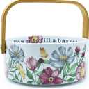 Ceramic Fruit Bowl with Detachable Wooden Handle Candy Dish Decorations Ornaments Decorative Bowl Birthday & Thank You Gifts(Magenta Flowers and Butterflies)