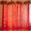 10x10ft Red Tulle Backdrop Curtain with Lights String for Parites, Sheer Backdrop Curtains for Wedding Baby Shower Birthday Party Photo Shoot Decorations (10ft x 10ft(2 Panels 5*10ft)