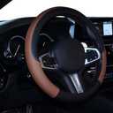 SHIAWASENA Car Steering Wheel Cover, Leather, Universal 15 Inch Fit, Anti-Slip & Odor-Free (Black&Brown)