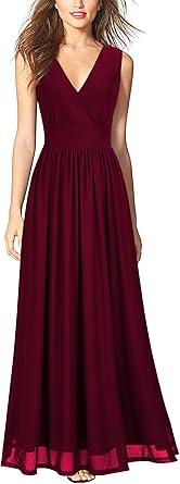 WOOSEA Women Sleeveless Deep V Neck Sexy Mesh Loose Maxi Casual Long Dress Burgundy, S