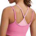 SEASUM Sports Bras for Women Color-Block Sports Bra Layered-Look Tank Top with Removable Cups (Large, #1 Pink)