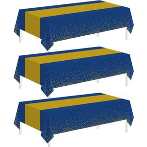 Childom 3 Pack Graduation Tablecloth,Graduation Decorations Class of 2026 Graduation Party Decorations,54"x108" Blue and Gold Plastic Table Cloth Disposable for Home,School,Birthday,Wedding,Parties