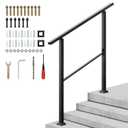 Handrails for Outdoor Steps Fits 3-4 Steps, Black Outdoor Wrought Iron Stair Railing for Ramps Porches, Adjustable Transitional Range from 0 to 60 Staircase Handrails with Complete Installation Kit