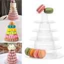 6 Tiers Round Macaron Tower Cake Stand Macaron Display Rack , Plastic Tiered Cake Dessert Serving Tower Tray for Wedding,Baby Shower and Birthday Party Decor