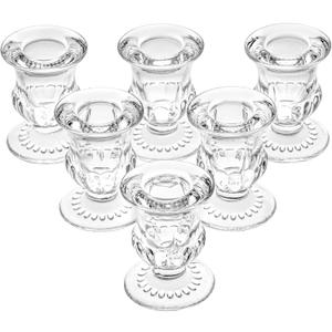 Glass Taper Candle Holders Set of 6 Clear Crystal Candle Holders for Candlesticks, Elegant Candlestick Holders for Table Centerpiece Wedding Party Christmas Thanksgiving Festival (Transparent)