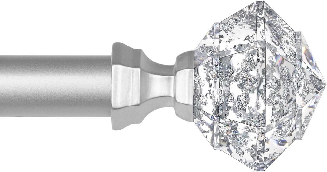 TONIAL Curtain Rods 32 to 58 Inch(2.6 to 4.8 ft), Telescoping Splicing 3/4 Single Rods for Windows 20 to 53 Inch(1.7 to 4.4 ft) Decorative Drapery Rod with Translucent Diamond Finial, Silver