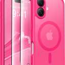 CAPRARO Magnetic Compatible with iPhone 16 Case, Upgraded [Full Camera Protection] [Compatible with MagSafe] Protective Translucent Matte Women Girl Phone Case Cover, Hot Pink