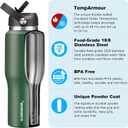 40 oz Insulated Water Bottle with Straw fit in Car Cup Holder(Cold 48 hrs, Hot 24 hrs) Drinking Bottle with Straw Lid, Spout Lid and Flex Cap Leakproof Travel Thermo MugOlive