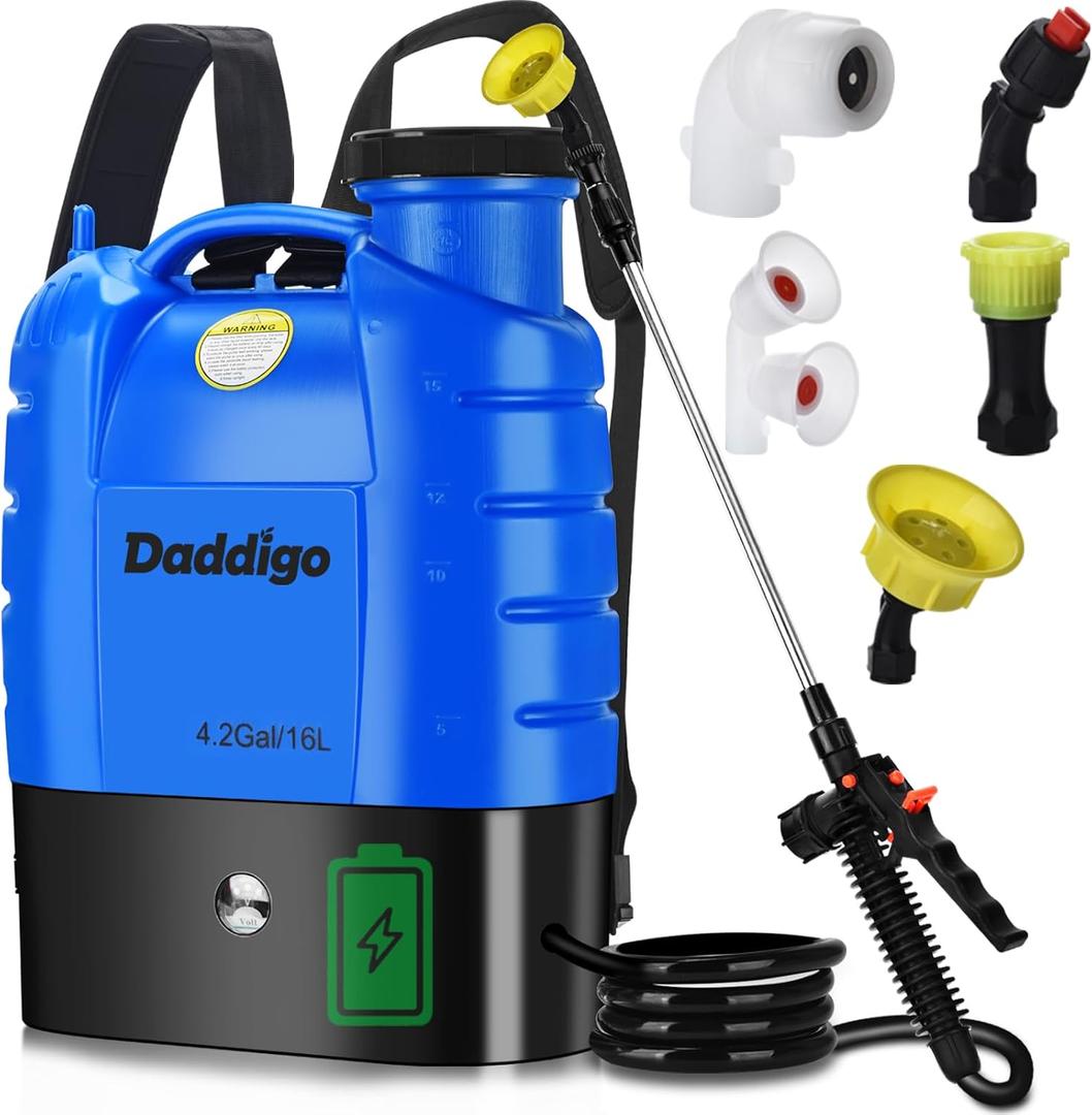 4 Gallon Battery Operated Backpack Sprayer, 100 PSI Electric Garden Sprayer with 12V 8Ah Rechargeable Battery, Trigger Lock, Stable Pressure Pump, Adjustable Nozzles for Lawn Care & Garden