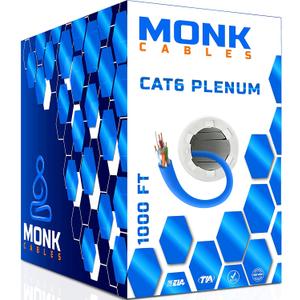 MONK CABLES | CAT6 Plenum Cable 1000ft | UTP, 23AWG, 550MHz | DSX-8000 Certified | Most Certified Cable of The Whole Market (Blue)