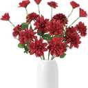 INSUNSIX 6PCS Red Artificial Dahlia Flowers 27.5’’Silk Faux Dahlias Fake Flowers with Stems for Home Wedding Dining Table Party Garden Decoration(Red)