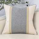 Yangest Patchwork Pillow Cover 18x18 Inch Luxury Cotton and Linen Cushion Cover Square Pillowcover for Couch Bedroom Living Room, Gray, 18" x 18" (Pack of 1)