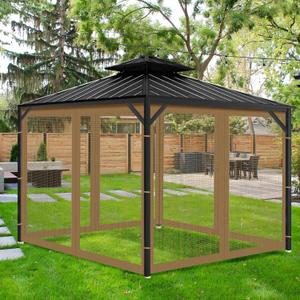 Gazebo Universal Replacement Mosquito Netting, 11x7 2 PCs Outdoor Mesh Netting Screen 4-Panel Sidewall with Zipper for Patio Canopy Garden Porch Pergolas and Backyard, Khaki(Mosquito Net Only)