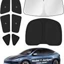 KUST Car Window Shades for 2025 2026 New Tesla Model Y Juniper Accessories with No-Fall Suction Cups Windshield Sun Shade Side Rear Window Covers Sunshade Privacy Protection for Camping Blackout 8PCS