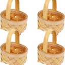 Small Woven Basket with Handle 4pcs Wicker Basket with Handles Simple Hand- woven Baskets Handwoven Basket for Fall Decor, Picnics, Gifts, Home Decor Small Wicker Basket with Handle