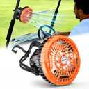 36 Hrs Long Runtime Golf Cart Fan 7-Inch Large Battery Powered Golf Fan w/3 Speeds & LED Bright Light, Remote Control, w/Hang Hook, Can Charge Your Phone, Stay Firmly, 1 PC