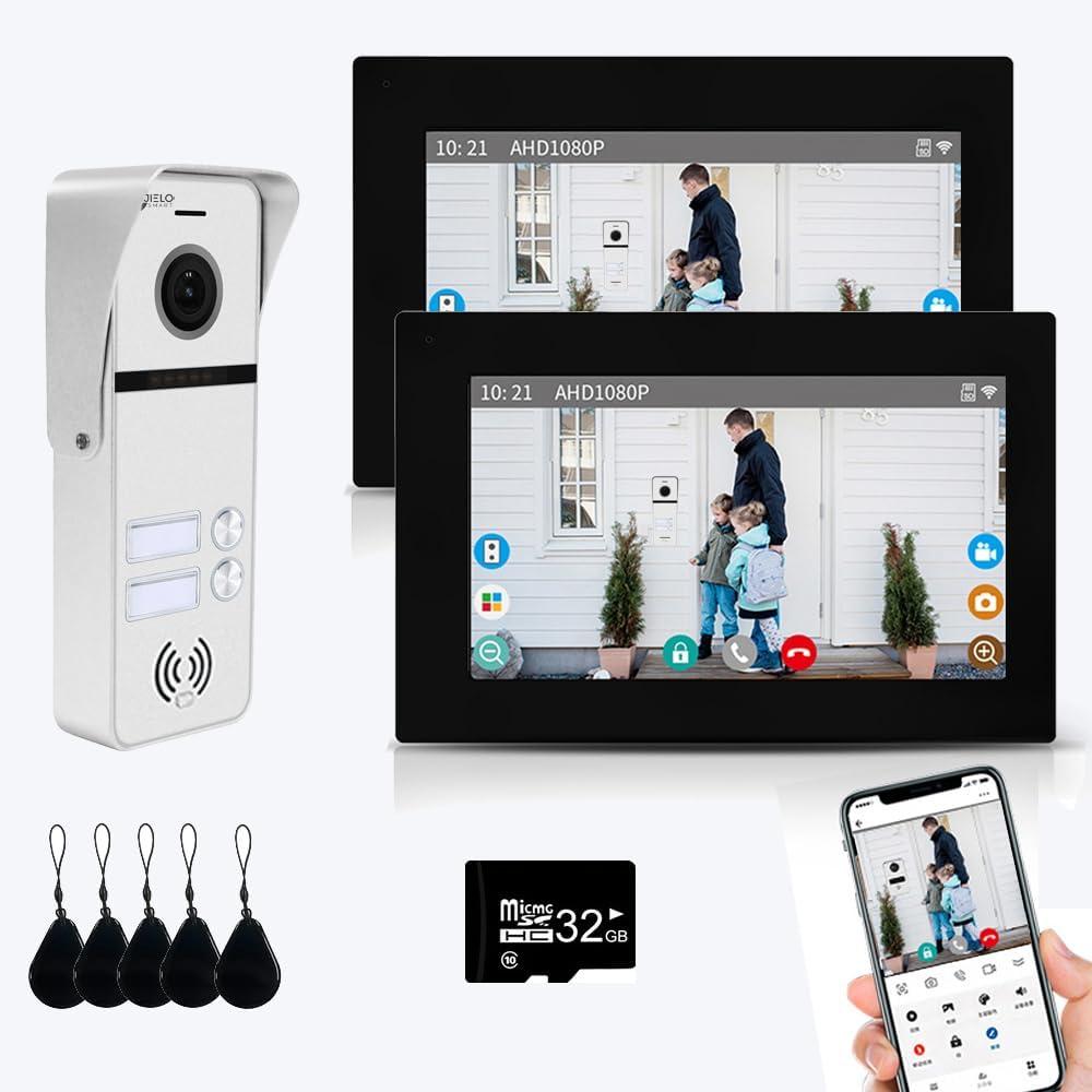 Wired Apartment Video Intercom System 2 Units 7 Inches Touch Monitor Wireless Wifi Video Doorbell System,Video Door Phone Kit,Indoor Outdoor Support Monitoring, Unlock, Dual Way Intercom for Home