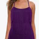 MANER Women’s Fringe Top Tassel Trim Cami Spaghetti Strap Tank Tops S