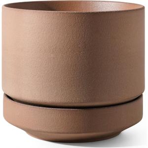 LE TAUCI Large 14 Inch Plant Pot with Saucer | Ceramic Outdoor & Indoor Big Planter Pot | Drainage Hole, Mesh Pad & Plug | Unglazed Porous | Modern Minimalist for Home and Patio  Terracotta Color