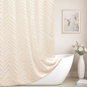 Cream Boho Fabric Shower Curtain 60 x 72 Modern Shabby Chic Textured Tufted Chevron Striped Minimalist Cloth Bathroom Shower Curtain
