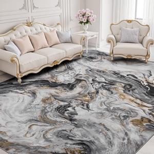 Ultra-Soft 5x7 Area Rugs Marble Abstract Machine Washable Non-Slip Low Pile Modern Stain Resistant Carpet for Living Room Bedroom Dining Room Office, Black and Grey (5x7 feet)