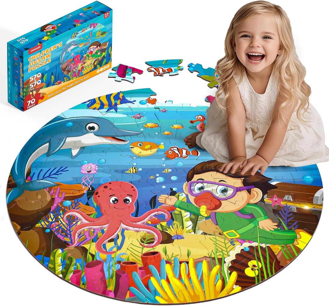 Floor Puzzles for Kids Ages 3-10 - Large 70 Piece Round Toddler Jigsaw Puzzles Toys - Preschool Learning Educational Gift (Ocean World)