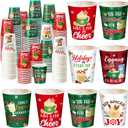 Layhit 120 Pcs Christmas Hot Cocoa Coffee Paper Cups, 8 oz Small Size Disposable Hot Beverage Chocolate Coffee Drinking Cups Bulk for Xmas Holiday Party Bar Drinkware Supplies