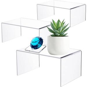Jusalpha Acrylic Display Risers, 12 Inch, 5mm Thick, Set of 3, Heavy Duty Display Stand for Jewelry, Collectibles, Cupcakes (12'' 11'' 10.25'')