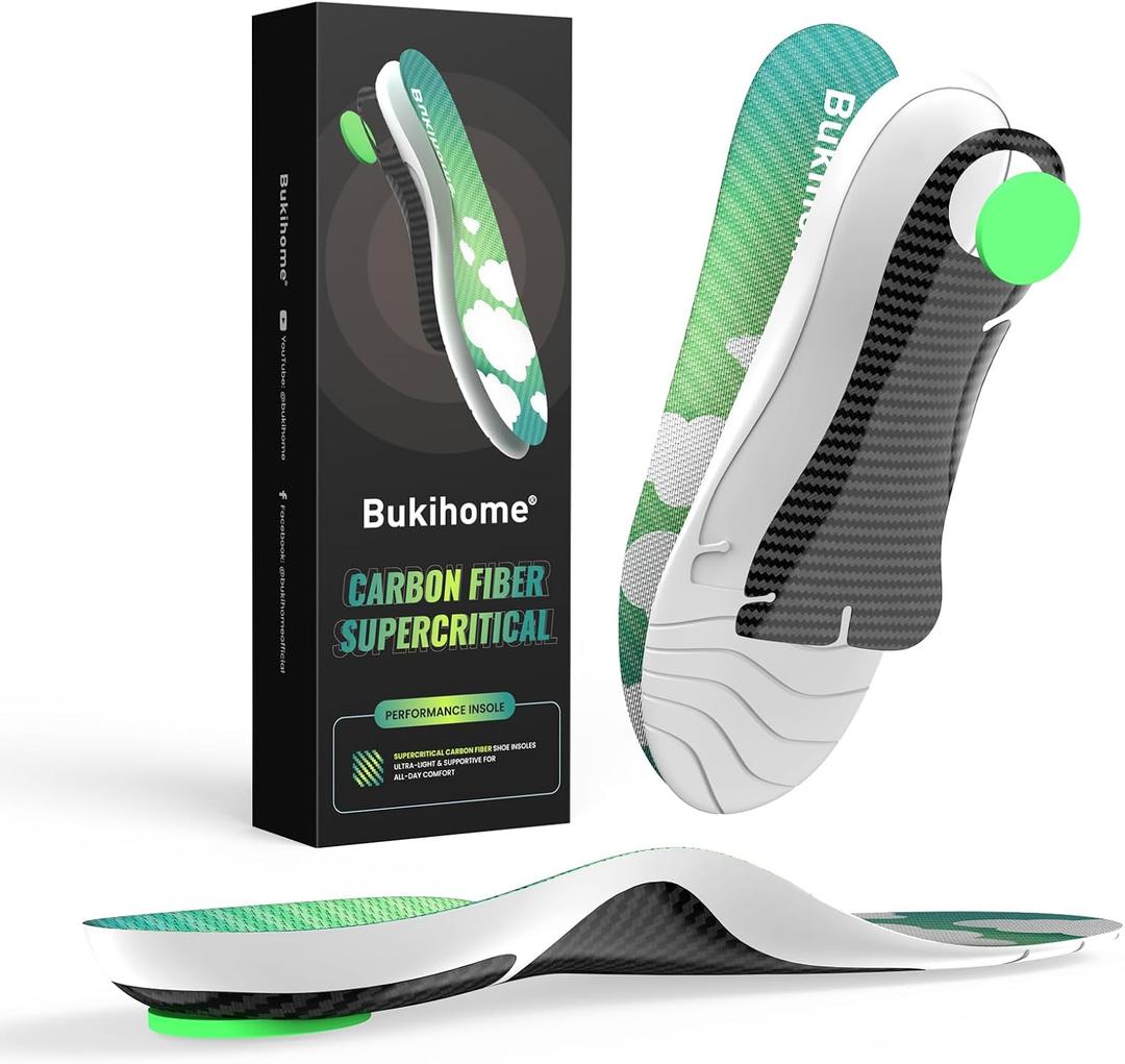 Bukihome Carbon Fiber Insoles for Men Women, Supercritical Performance Inserts for Basketball, Running, Tennis & High-Impact Activities Arch Support with Enhanced Stability & Injury Prevention -L