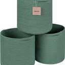 voten Storage Cubes Baskets Bins Organizer 11x11x11'' Fit 12x12''Cube Storage Organizer Bookcases Shelf,Durable Woven Cotton Storage Basket for Organizing,Round 3Pack Green (L11xW11xH10.7)