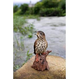 HiLine Gift Ltd. Motion Activated Singing Songbird Standing on Stump Statue,Brown