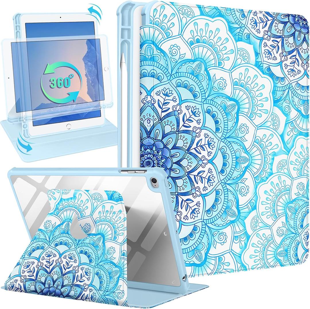 Kidcube for iPad 5th/6th Generation Case, for iPad Air 1st/2nd Gen, for iPad Pro 9.7 Inch Case Women Girls Folio Cover with Pencil Holder Cute Unique Design Pretty Rotating Stand Teens Cases 2018/2017