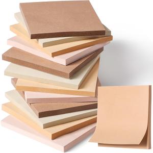 Thenshop 12 Pads Boho Sticky Notes 3''x3'', Self Stick Notes Pads Boho Office Supplies, Vintage Aesthetic School Accessories 50 Sheets/pad (Gradient Retro Brown)