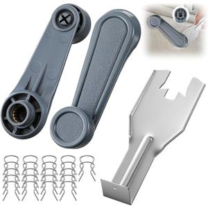 Interior Window Crank Handle Kit Include 2 Gray Crank Handles, 1 Window Handle Removal Tool and 22 Retainer Clip, Easy Replacement, Compatible with Toyota Car
