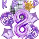 11Pcs KPOP Balloon Set, Purple 40 Inches Number 8 Balloon, Korean Pop Theme Decorations Balloons for Kpop Theme Party,8 year old birthday decorations Party Decorations & Music Theme Party