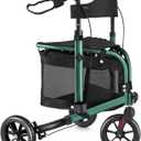 3 Wheel Rollator Walker with Seat for Slim Seniors, Padded Backrest Lightweight Foldable Walker Ideal for Elderly, 8 Inch Tri-Wheel Modern Mobility Walking Aid Aluminum, Green