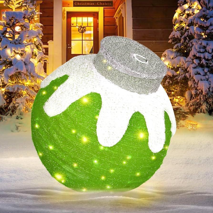 BRIGHTDECK Outdoor Christmas Ornaments, Lighted Pop-Up Outdoor Holiday Ball Decoration with 80 LED Lights, 8 Light Modes, Lighted Collapsible Holiday Decorations for Yard, Home (Green)