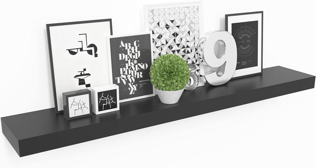 Bellucci Floating Shelf, 36" Wood Wall Shelf with Invisible Brackets for Bathroom, Living Room, Bedroom, Kitchen, Nursery, 6" Deep, Black (36" - 1 Piece)