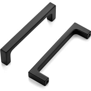 Ravinte 10Pack 3-3/4 inch Hole Centers Matte Black Cabinet Pulls Kitchen Cabinet Handles Solid Drawer Pulls Kitchen Cabinet Hardware Kitchen Flat Black Drawer Handles Square Bar Cabinet Drawer Handles