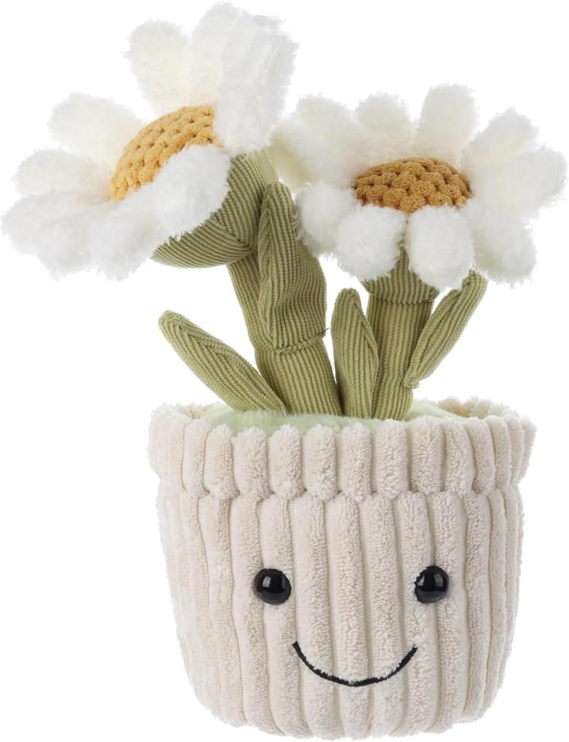 Apricot Lamb Soft Daisy Plant Plush Toy, Stuffed Green Pot, Kawaii Plushie for Kids 10 Inches