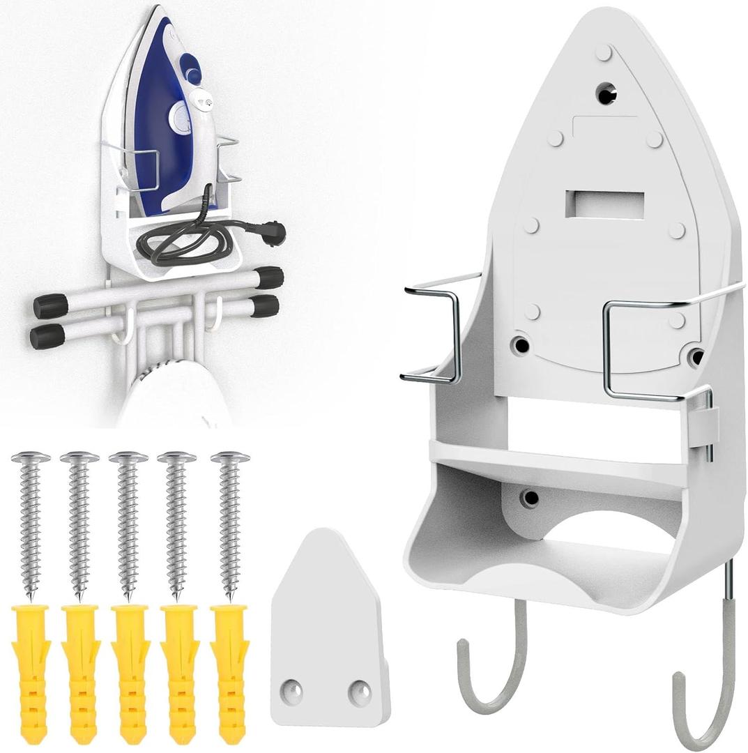 Wall Mount Iron,Ironing Board Hanger for Household Bathroom and Laundry Room, Electric Iron Holder with Hook-for Max 5.4" (White)