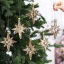 Leinuosen 6 Pcs Christmas Glitter Glass Star of Bethlehem 5 x 4 Inch Blown Glass Decorative Hanging Ornaments for Christmas Tree Xmas Party Decorations Holiday(Gold)