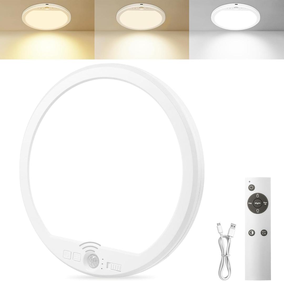 OSIDEN Rechargeable Motion Sensor Ceiling Light with Remote Wireless Magnetic Stick on Closet Light Battery Operated Ceiling Lights for Shower Shed Hallway Porch Stairs Garage (1 Pack)