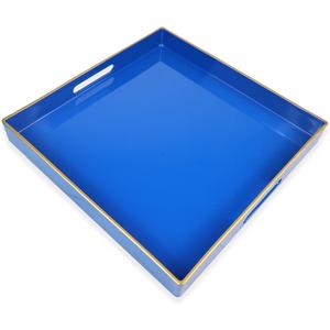 Spsyrine Blue Decorative Tray for Living Room, Square Modern Plastic Coffee Serving Table Tray for Ottoman Bathroom Kitchen,13"*13"