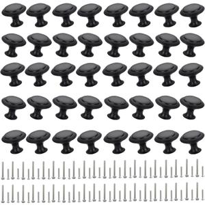 40 Pieces Cabinet Knobs, Kitchen Cabinet Handles, Drawer Pulls with Screw, Matte Black, Solid Zinc Alloy, 1-1/6 Inch (30mm) Diameter, Round Cabinet Hardware for Dresser Door, Cupboard