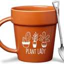 VELENTI Plant Pot Mug - Plant Lover Mug with Metallic Shovel Ornament - Fancy Gifts for Women, Men - Birthday Gift for Women - Cute Gifts for Mother's Day, Christmas