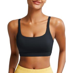 RUNNING GIRL Sports Bras for Women,Square Neck Sports Bra Medium Support Yoga Bra Workout Crop Top with Removable Cups (Small, 1-black)