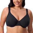 DELIMIRA Women's Inbarely Lift Full Coverage Bras Plus Size Unlined Supportive T Shirt Underwire Seamless Bra (34B, Black)